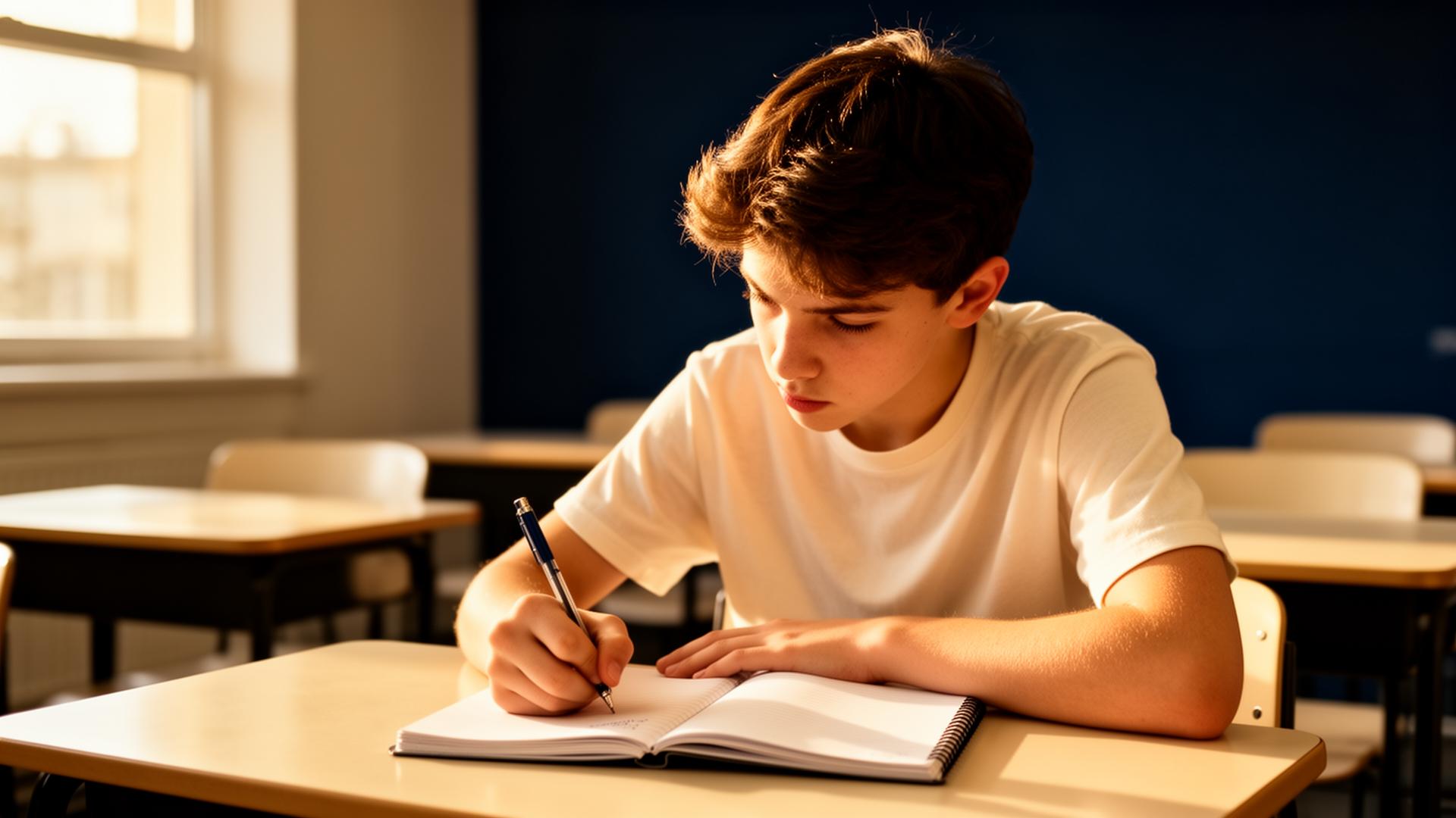 Student writing in a notebook